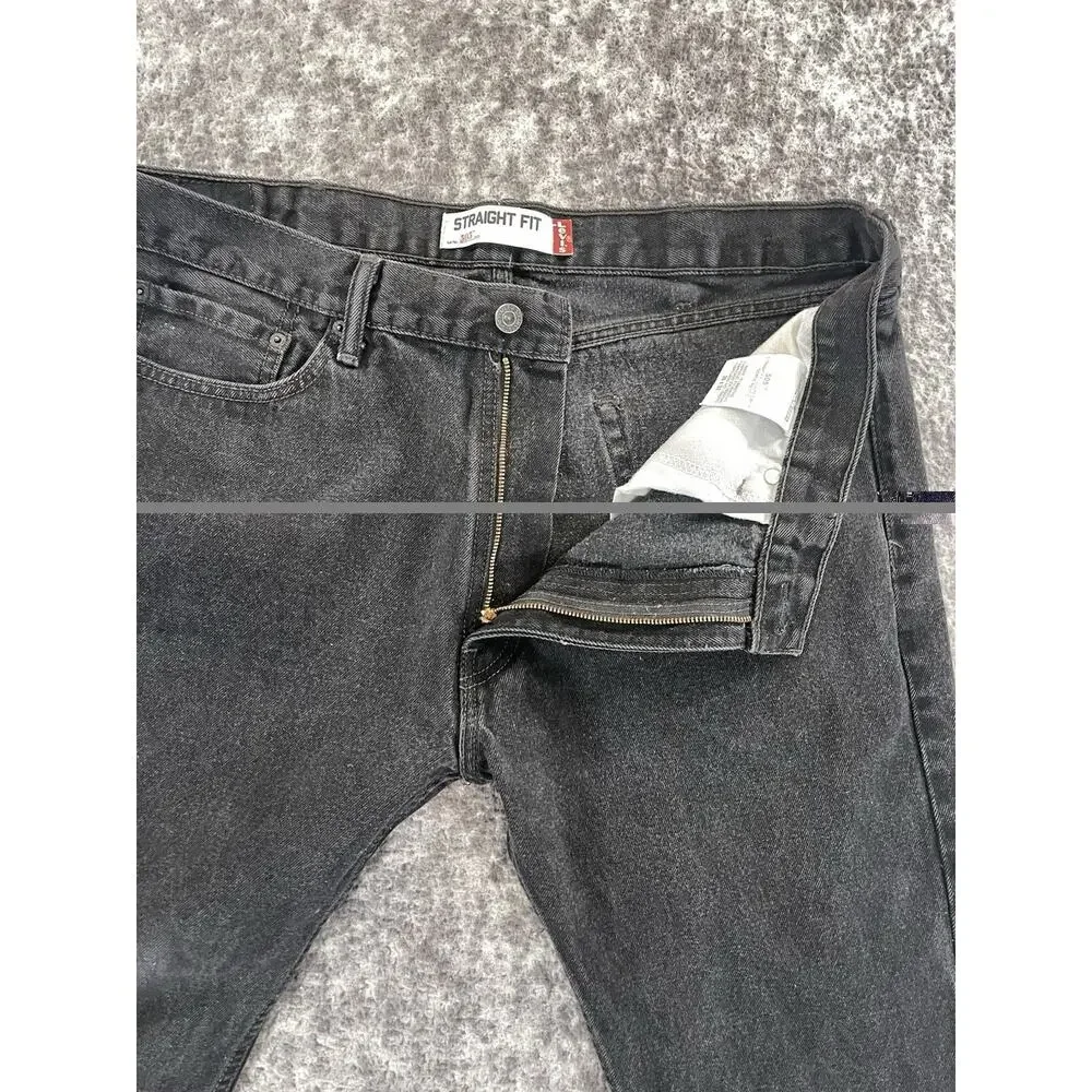 Levis 505 Mens 38x32 Regular Fit Straight Leg Black Denim Jeans